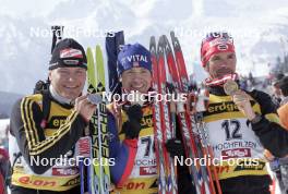 05.03.2005, Hochfilzen, Austria (AUT) Sven Fischer (GER), Ole Einar Bjoerndalen (NOR), Ilmars Bricis (LAT), (l-r) - IBU World Championships Biathlon, sprint men, Hochfilzen (AUT). www.nordicfocus.com. © Furtner/NordicFocus. Every downloaded picture is fee-liable.