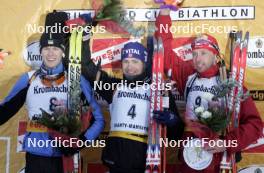 17.03.2005, Khanty-Mansiysk, Russia (RUS) Andriy Deryzemlya (UKR), Ole Einar Bjoerndalen (NOR), Tomasz Sikora (POL), (l-r) - IBU World Cup Biathlon, pursuit men, Khanty-Mansiysk (RUS). www.nordicfocus.com. © Furtner/NordicFocus. Every downloaded picture is fee-liable.