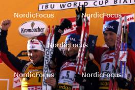 22.01.2006, Antholz-Anterselva, Italy (ITA) Raphael Poiree (FRA), Ole Einar Bjoerndalen (NOR), Frode Andresen (NOR), (l-r) - IBU World Cup Biathlon, mass start men, Antholz-Anterselva (ITA). www.nordicfocus.com. © Manzoni/NordicFocus. Every downloaded picture is fee-liable.