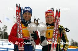 26.03.2006, Holmenkollen, Norway (NOR) Ole Einar Bjoerndalen (NOR), Kati Wilhelm (GER), (l-r) - IBU World Cup Biathlon, mass start men, Holmenkollen (NOR). www.nordicfocus.com. © Manzoni/NordicFocus. Every downloaded picture is fee-liable.