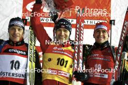 Biathlon - IBU World Cup Biathlon individual men 20km - Ostersund (SWE): Ole Einar Bjoerndalen (NOR, center), Andreas Birnbacher (GER, left) and Michael Greis (GER). www.nordicfocus.com. © Manzoni/NordicFocus. Every downloaded picture is fee-liable.