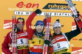 25.03.2006, Holmenkollen, Norway (NOR) Christian Manzoni, Tomasz Sikora (POL), Ole Bjoerndalen (Einar), Ricco Gross (GER), (l-r) - IBU World Cup Biathlon, pursuit men, Holmenkollen (NOR). www.nordicfocus.com. © Manzoni/NordicFocus. Every downloaded picture is fee-liable.