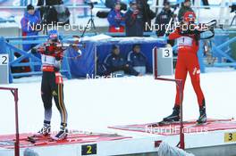 Biathlon - IBU World Cup Biathlon pursuit women 10km - Ostersund (SWE): Martina Glagow (GER), Magdalena Gwizdon (POL).