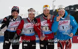 01.02.2013, Obertillach, Austria (AUT): Erling AALVIK (NOR) - Haavard BOGETVEIT (NOR) Vegard GJERMUNDSHAUG (NOR) - Johannes Thingnes BOE (NOR) - IBU Youth and Junior world ski championships biathlon, relay men, Obertillach (AUT). www.nordicfocus.com. © Wukits/NordicFocus. Every downloaded picture is fee-liable.