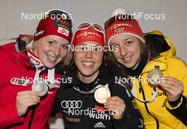 30.01.2013, Obertillach, Austria (AUT): Lisa Theresa HAUSER (AUT) - Laura DAHLMEIER (GER) - Franziska PREUSS (GER) - IBU Youth and Junior world ski championships biathlon, individual women, Obertillach (AUT). www.nordicfocus.com. © Wukits/NordicFocus. Every downloaded picture is fee-liable.