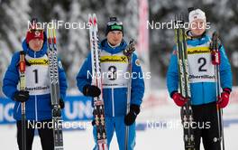 27.01.2013, Obertillach, Austria (AUT): Alexandr LOGINOV (RUS) - Maxim TSVETKOV (RUS) - Johannes Thingnes BOE (NOR) - IBU Youth and Junior world ski championships biathlon, pursuit men, Obertillach (AUT). www.nordicfocus.com. © Wukits/NordicFocus. Every downloaded picture is fee-liable.