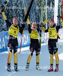 27.01.2013, Obertillach, Austria (AUT): Vanessa HINZ (GER) - Laura DAHLMEIER (GER) - Franziska PREUSS (GER) - IBU Youth and Junior world ski championships biathlon, pursuit women, Obertillach (AUT). www.nordicfocus.com. © Wukits/NordicFocus. Every downloaded picture is fee-liable.