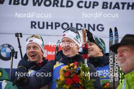 18.01.2019, Ruhpolding, Germany (GER): Vetle Sjaastad Christiansen (NOR), Tarjei Boe (NOR), Johannes Thingnes Boe (NOR) -  IBU world cup biathlon, relay men, Ruhpolding (GER). www.nordicfocus.com. © Tumashov/NordicFocus. Every downloaded picture is fee-liable.