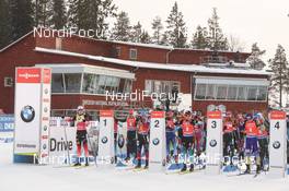 10.03.2019, Oestersund, Sweden (SWE): Johannes Thingnes Boe (NOR), Quentin Fillon Maillet (FRA), Dmytro Pidruchnyi (UKR), Alexander Loginov (RUS) - IBU world championships biathlon, pursuit men, Oestersund (SWE). www.nordicfocus.com. © Tumashov/NordicFocus. Every downloaded picture is fee-liable.