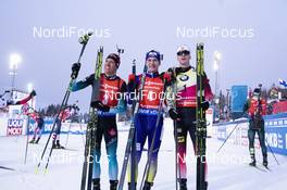 10.03.2019, Oestersund, Sweden (SWE): Quentin Fillon Maillet (FRA), Dmytro Pidruchnyi (UKR), Johannes Thingnes Boe (NOR), (l-r) - IBU world championships biathlon, pursuit men, Oestersund (SWE). www.nordicfocus.com. © Manzoni/NordicFocus. Every downloaded picture is fee-liable.