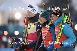 10.03.2019, Oestersund, Sweden (SWE): Johannes Thingnes Boe (NOR), Quentin Fillon Maillet (FRA), Dmytro Pidruchnyi (UKR) - IBU world championships biathlon, pursuit men, Oestersund (SWE). www.nordicfocus.com. © Tumashov/NordicFocus. Every downloaded picture is fee-liable.