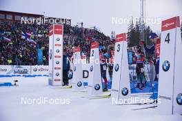 10.03.2019, Oestersund, Sweden (SWE): Johannes Thingnes Boe (NOR), Alexander Loginov (RUS), Quentin Fillon Maillet (FRA), Dmytro Pidruchnyi (UKR), (l-r) - IBU world championships biathlon, pursuit men, Oestersund (SWE). www.nordicfocus.com. © Manzoni/NordicFocus. Every downloaded picture is fee-liable.