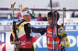 10.03.2019, Oestersund, Sweden (SWE): Dmytro Pidruchnyi (UKR), Johannes Thingnes Boe (NOR) - IBU world championships biathlon, pursuit men, Oestersund (SWE). www.nordicfocus.com. © Tumashov/NordicFocus. Every downloaded picture is fee-liable.