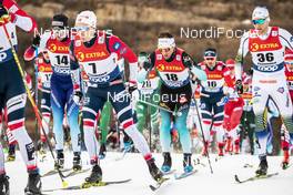 05.01.2019, Val di Fiemme, Italy (ITA): Dario Cologna (SUI), Finn Haagen Krogh (NOR), Jean Marc Gaillard (FRA), Daniel Rickardsson (SWE), (l-r)  - FIS world cup cross-country, tour de ski, mass men, Val di Fiemme (ITA). www.nordicfocus.com. © Modica/NordicFocus. Every downloaded picture is fee-liable.