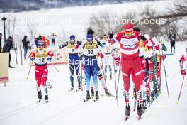 23.03.2019, Quebec, Canada (CAN): Simen Hegstad Krueger (NOR), Dario Cologna (SUI), (l-r)  - FIS world cup cross-country, mass men, Quebec (CAN). www.nordicfocus.com. © Modica/NordicFocus. Every downloaded picture is fee-liable.