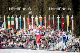 24.02.2019, Seefeld, Austria (AUT): Yulia Belorukova (RUS), Nadine Faehndrich (SUI), (l-r)  - FIS nordic world ski championships, cross-country, team sprint, Seefeld (AUT). www.nordicfocus.com. © Modica/NordicFocus. Every downloaded picture is fee-liable.