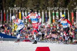 24.02.2019, Seefeld, Austria (AUT): Johannes Hoesflot Klaebo (NOR), Calle Halfvarsson (SWE), Dominik Baldauf (AUT), (l-r)  - FIS nordic world ski championships, cross-country, team sprint, Seefeld (AUT). www.nordicfocus.com. © Modica/NordicFocus. Every downloaded picture is fee-liable.