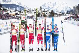 24.02.2019, Seefeld, Austria (AUT): Alexander Bolshunov (RUS), Gleb Retivykh (RUS), Emil Iversen (NOR), Johannes Hoesflot Klaebo (NOR), Federico Pellegrino (ITA), Francesco De Fabiani (ITA), (l-r)  - FIS nordic world ski championships, cross-country, team sprint, Seefeld (AUT). www.nordicfocus.com. © Modica/NordicFocus. Every downloaded picture is fee-liable.
