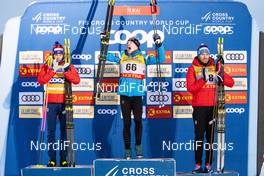 30.11.2019, Ruka, Finland (FIN): Johannes Hoesflot Klaebo (NOR), Iivo Niskanen (FIN), Emil Iversen (NOR), (l-r)  - FIS world cup cross-country, 15km men, Ruka (FIN). www.nordicfocus.com. © Modica/NordicFocus. Every downloaded picture is fee-liable.