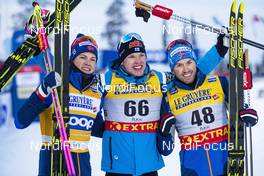 30.11.2019, Ruka, Finland (FIN): Johannes Hoesflot Klaebo (NOR), Iivo Niskanen (FIN), Emil Iversen (NOR), (l-r)  - FIS world cup cross-country, 15km men, Ruka (FIN). www.nordicfocus.com. © Modica/NordicFocus. Every downloaded picture is fee-liable.