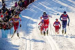 07.12.2019, Lillehammer, Norway (NOR): Johannes Hoesflot Klaebo (NOR), Emil Iversen (NOR), Iivo Niskanen (FIN), (l-r)  - FIS world cup cross-country, skiathlon men, Lillehammer (NOR). www.nordicfocus.com. © Modica/NordicFocus. Every downloaded picture is fee-liable.