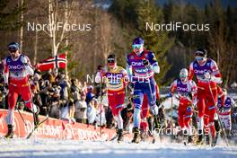 07.12.2019, Lillehammer, Norway (NOR): Hans Christer Holund (NOR), Johannes Hoesflot Klaebo (NOR), Iivo Niskanen (FIN), Emil Iversen (NOR), (l-r)  - FIS world cup cross-country, skiathlon men, Lillehammer (NOR). www.nordicfocus.com. © Modica/NordicFocus. Every downloaded picture is fee-liable.