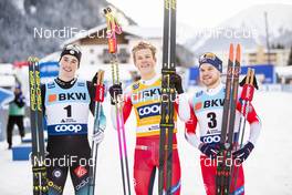 14.12.2019, Davos, Switzerland (SUI): Lucas Chanavat (FRA), Johannes Hoesflot Klaebo (NOR), Haavard Solaas Taugboel (NOR), (l-r)  - FIS world cup cross-country, individual sprint, Davos (SUI). www.nordicfocus.com. © Modica/NordicFocus. Every downloaded picture is fee-liable.