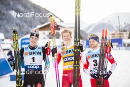 14.12.2019, Davos, Switzerland (SUI): Lucas Chanavat (FRA), Johannes Hoesflot Klaebo (NOR), Haavard Solaas Taugboel (NOR), (l-r)  - FIS world cup cross-country, individual sprint, Davos (SUI). www.nordicfocus.com. © Modica/NordicFocus. Every downloaded picture is fee-liable.