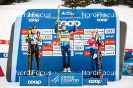 14.12.2019, Davos, Switzerland (SUI): Lucas Chanavat (FRA), Johannes Hoesflot Klaebo (NOR), Haavard Solaas Taugboel (NOR), (l-r)  - FIS world cup cross-country, individual sprint, Davos (SUI). www.nordicfocus.com. © Modica/NordicFocus. Every downloaded picture is fee-liable.