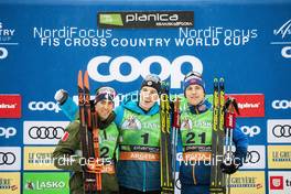 21.12.2019, Planica, Slovenia (SLO): Federico Pellegrino (ITA), Lucas Chanavat (FRA), Erik Valnes (NOR), (l-r) - FIS world cup cross-country, individual sprint, Planica (SLO). www.nordicfocus.com. © Modica/NordicFocus. Every downloaded picture is fee-liable.