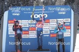 29.12.2019, Lenzerheide, Switzerland (SUI): Federico Pellegrino (ITA), Johannes Hoesflot Klaebo (NOR), Richard Jouve (FRA), l-r - FIS world cup cross-country, tour de ski, individual sprint, Lenzerheide (SUI). www.nordicfocus.com. © Modica/NordicFocus. Every downloaded picture is fee-liable.