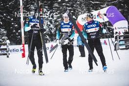 27.12.2019, Lenzerheide, Switzerland (SUI): Lucas Chanavat (FRA), Jean Gaillard (FRA), Richard Jouve (FRA), (l-r)  - FIS world cup cross-country, tour de ski, training, Lenzerheide (SUI). www.nordicfocus.com. © Modica/NordicFocus. Every downloaded picture is fee-liable.