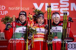 29.11.2019, Ruka, Finland (FIN): Espen Bjoernstad (NOR), Jarl Magnus Riiber (NOR), Jens Luraas Oftebro (NOR) - FIS world cup nordic combined, individual gundersen HS142/5km, Ruka (FIN). www.nordicfocus.com. © Vianney THIBAUT/NordicFocus. Every downloaded picture is fee-liable.  