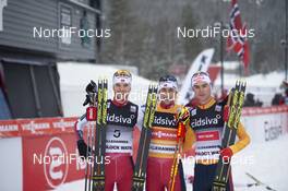 08.12.2019, Lillehammer, Norway (NOR): Joergen Graabak (NOR), Jarl Magnus Riiber (NOR), Vinzenz Geiger (GER) - FIS world cup nordic combined, individual gundersen HS140/10km, Lillehammer (NOR). www.nordicfocus.com. © Vianney THIBAUT/NordicFocus. Every downloaded picture is fee-liable.