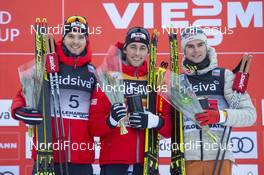 08.12.2019, Lillehammer, Norway (NOR): Joergen Graabak (NOR), Jarl Magnus Riiber (NOR), Vinzenz Geiger (GER), (l-r) - FIS world cup nordic combined, individual gundersen HS140/10km, Lillehammer (NOR). www.nordicfocus.com. © Vianney THIBAUT/NordicFocus. Every downloaded picture is fee-liable.