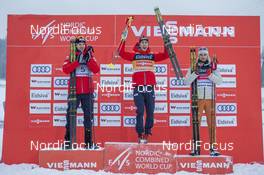 08.12.2019, Lillehammer, Norway (NOR): Joergen Graabak (NOR), Jarl Magnus Riiber (NOR), Vinzenz Geiger (GER), (l-r) - FIS world cup nordic combined, individual gundersen HS140/10km, Lillehammer (NOR). www.nordicfocus.com. © Vianney THIBAUT/NordicFocus. Every downloaded picture is fee-liable.