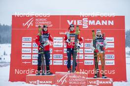 08.12.2019, Lillehammer, Norway (NOR): Joergen Graabak (NOR), Jarl Magnus Riiber (NOR), Vinzenz Geiger (GER), (l-r) - FIS world cup nordic combined, individual gundersen HS140/10km, Lillehammer (NOR). www.nordicfocus.com. © Vianney THIBAUT/NordicFocus. Every downloaded picture is fee-liable.