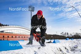 25.02.2020, Minsk-Raubichi, Belarus (BLR): Event Feature: Siwidata technician at work - IBU Open European Championships Biathlon, training, Minsk-Raubichi (BLR). www.nordicfocus.com. © Manzoni/NordicFocus. Every downloaded picture is fee-liable.