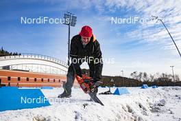 25.02.2020, Minsk-Raubichi, Belarus (BLR): Event Feature: Siwidata technician at work - IBU Open European Championships Biathlon, training, Minsk-Raubichi (BLR). www.nordicfocus.com. © Manzoni/NordicFocus. Every downloaded picture is fee-liable.