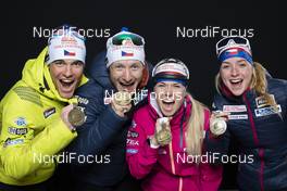 13.02.2020, Antholz, Italy (ITA): Michal Krcmar (CZE), Ondrej Moravec (CZE), Eva Puskarcikova (CZE), Marketa Davidova (CZE), (l-r) - IBU World Championships Biathlon, medals, Antholz (ITA). www.nordicfocus.com. © Manzoni/NordicFocus. Every downloaded picture is fee-liable.