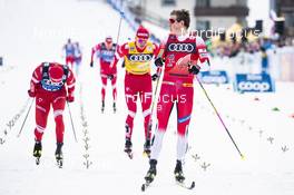 03.01.2020, Val di Fiemme, Italy (ITA): Johannes Hoesflot Klaebo (NOR), Sergey Ustiugov (RUS), (l-r)  - FIS world cup cross-country, tour de ski, mass men, Val di Fiemme (ITA). www.nordicfocus.com. © Modica/NordicFocus. Every downloaded picture is fee-liable.