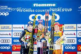 03.01.2020, Val di Fiemme, Italy (ITA): Ebba Andersson (SWE), Astrid Uhrenholdt Jacobsen (NOR), Katharina Hennig (GER), (l-r) - FIS world cup cross-country, tour de ski, mass women, Val di Fiemme (ITA). www.nordicfocus.com. © Modica/NordicFocus. Every downloaded picture is fee-liable.