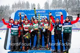 01.03.2020, Lahti Finland (FIN): Beda Klee (SUI), Dario Cologna (SUI), Jason Rueesch (SUI), Roman Furger (SUI), (l-r)  - FIS world cup cross-country, 4x10km men, Lahti (FIN). www.nordicfocus.com. © Modica/NordicFocus. Every downloaded picture is fee-liable.