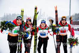 01.03.2020, Lahti Finland (FIN): Beda Klee (SUI), Dario Cologna (SUI), Jason Rueesch (SUI), Roman Furger (SUI), (l-r)  - FIS world cup cross-country, 4x10km men, Lahti (FIN). www.nordicfocus.com. © Modica/NordicFocus. Every downloaded picture is fee-liable.