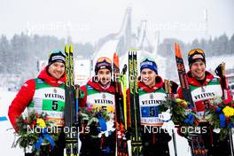 01.03.2020, Lahti Finland (FIN): Beda Klee (SUI), Dario Cologna (SUI), Jason Rueesch (SUI), Roman Furger (SUI), (l-r)  - FIS world cup cross-country, 4x10km men, Lahti (FIN). www.nordicfocus.com. © Modica/NordicFocus. Every downloaded picture is fee-liable.