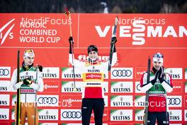 10.01.2020, Val di Fiemme, Italy (ITA): Vinzenz Geiger (GER), Jarl Magnus Riiber (NOR), Joergen Graabak (NOR), (l-r) - FIS world cup nordic combined, individual gundersen HS104/10km, Val di Fiemme (ITA). www.nordicfocus.com. © Modica/NordicFocus. Every downloaded picture is fee-liable.