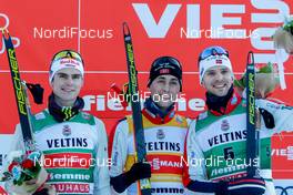 10.01.2020, Val di Fiemme, Italy (ITA): Vinzenz Geiger (GER), Jarl Magnus Riiber (NOR), Joergen Graabak (NOR) (l-r) - FIS world cup nordic combined, individual gundersen HS104/10km, Val di Fiemme (ITA). www.nordicfocus.com. © Volk/NordicFocus. Every downloaded picture is fee-liable.