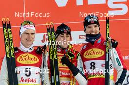 31.01.2020, Seefeld, Austria (AUT): Vinzenz Geiger (GER), Jarl Magnus Riiber (NOR), Joergen Graabak (NOR) (l-r) - FIS world cup nordic combined, individual gundersen HS109/5km, Seefeld (AUT). www.nordicfocus.com. © Volk/NordicFocus. Every downloaded picture is fee-liable.