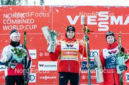 23.02.2020, Trondheim, Norway (NOR): Jens Luraas Oftebro (NOR), Jarl Magnus Riiber (NOR), Espen Bjoernstad (NOR) (l-r) - FIS world cup nordic combined, individual gundersen HS138/10km, Trondheim (NOR). www.nordicfocus.com. © Volk/NordicFocus. Every downloaded picture is fee-liable.