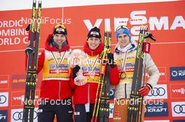 07.03.2020, Oslo, Norway (NOR): Joergen Graabak (NOR), Jarl Magnus Riiber (NOR), Vinzenz Geiger (GER), (l-r) - FIS world cup nordic combined, individual gundersen HS134/10km, Oslo (NOR). www.nordicfocus.com. © THIBAUT/NordicFocus. Every downloaded picture is fee-liable.